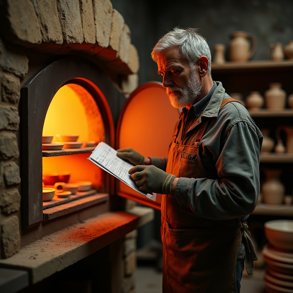 Forno per ceramica durante la cottura ad alta temperatura in studio artigianale