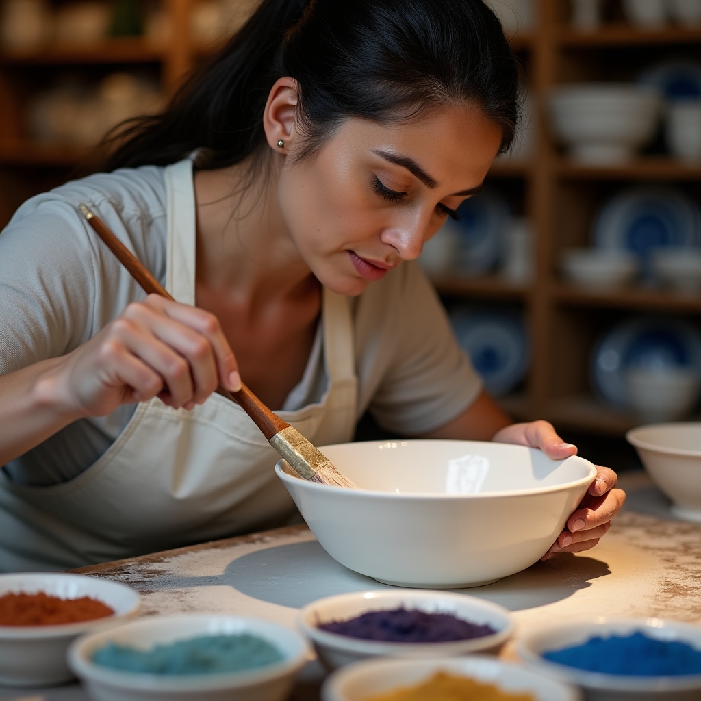 Applicazione di glazura maiolica toscana su ceramica cotta al biscotto