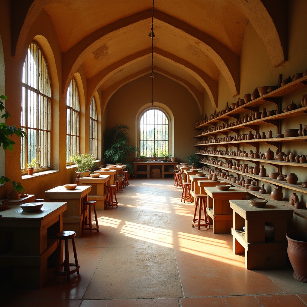 Interno dello studio di ceramica Molvexa a Firenze con torni e materiali